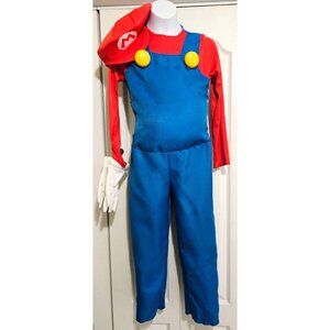 Super Mario Brothers Kids Costume with Stuffed Belly Hat Mustache Halloween 7-8